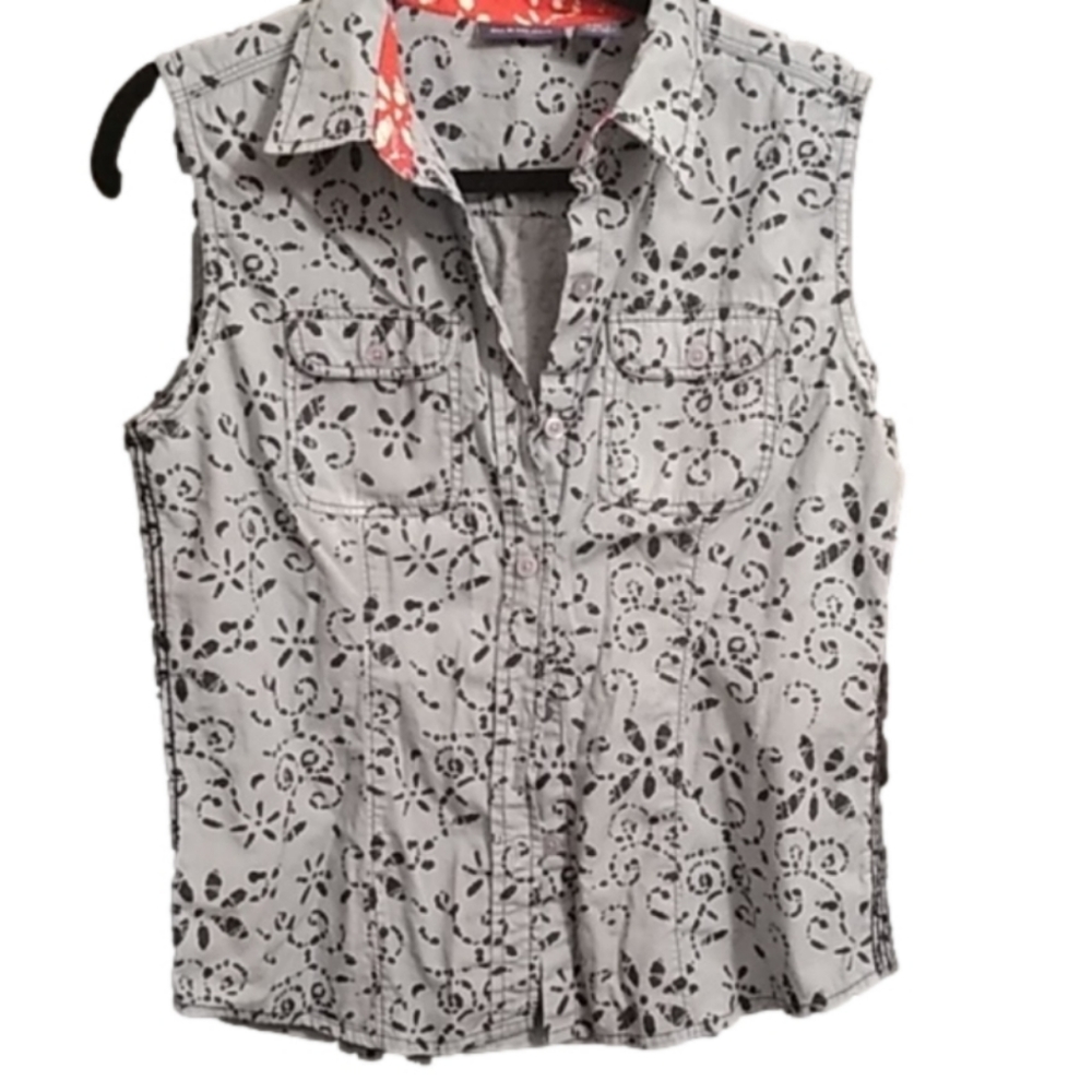 Bil Blass blue  Jean Vest floral print  L